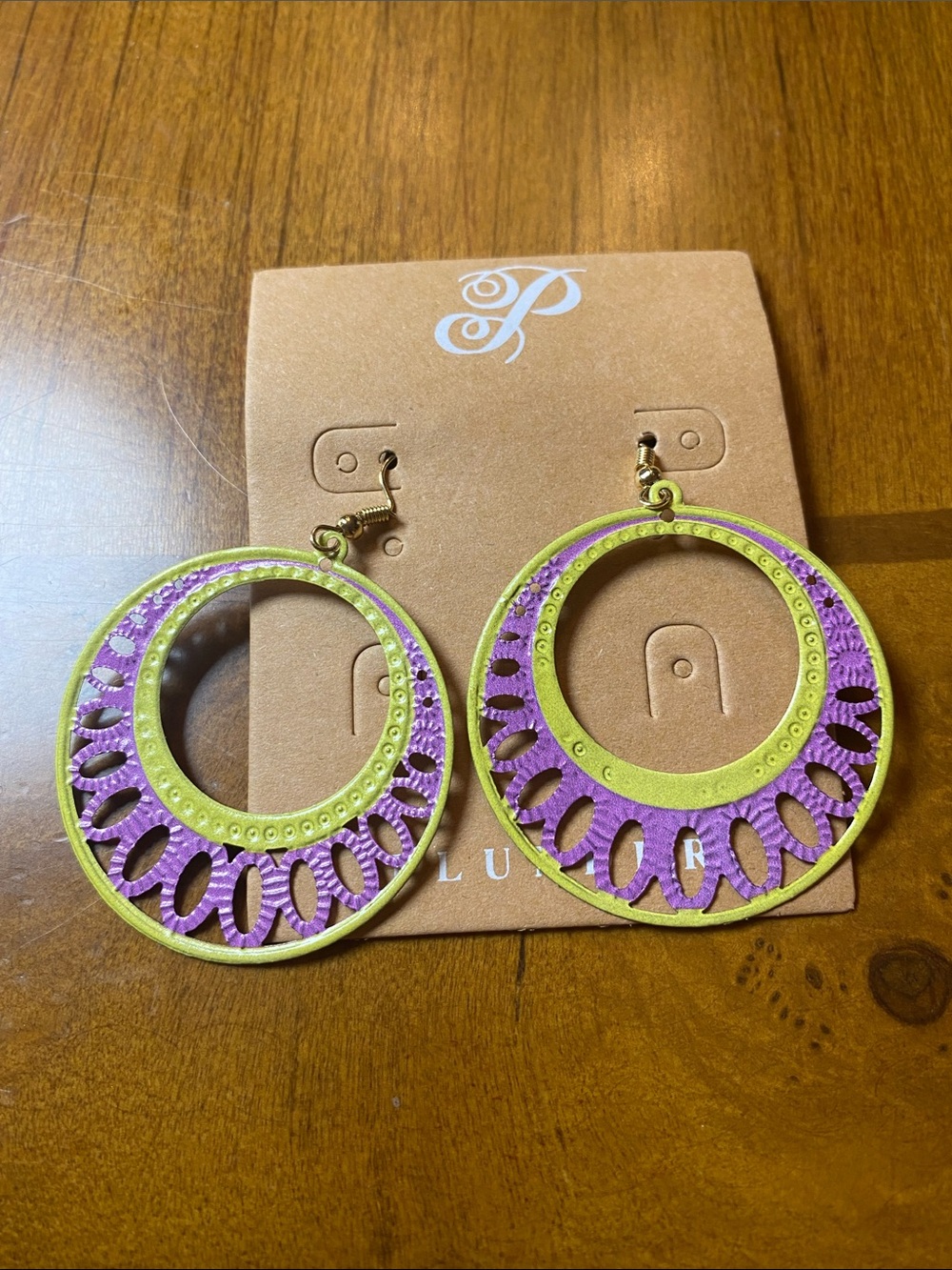 Plunder Purple and Lime Cutout Hoop Earrings